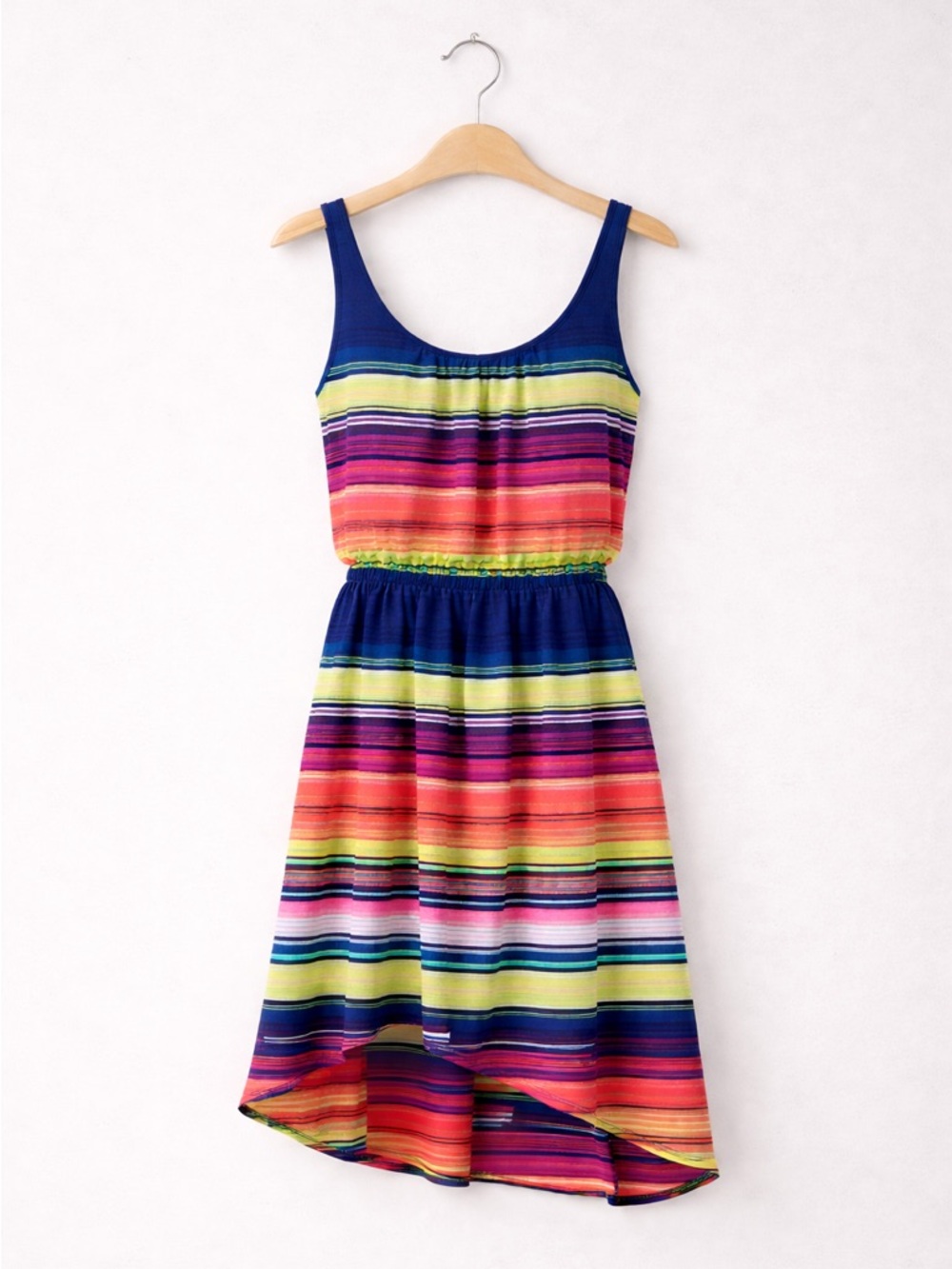 Sangria Rainbow Striped High Low Dress Size 6 Colorful Summer Sundress